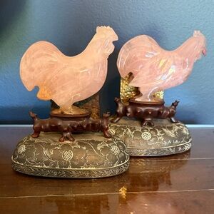 Pink Jade Rooster Bookends